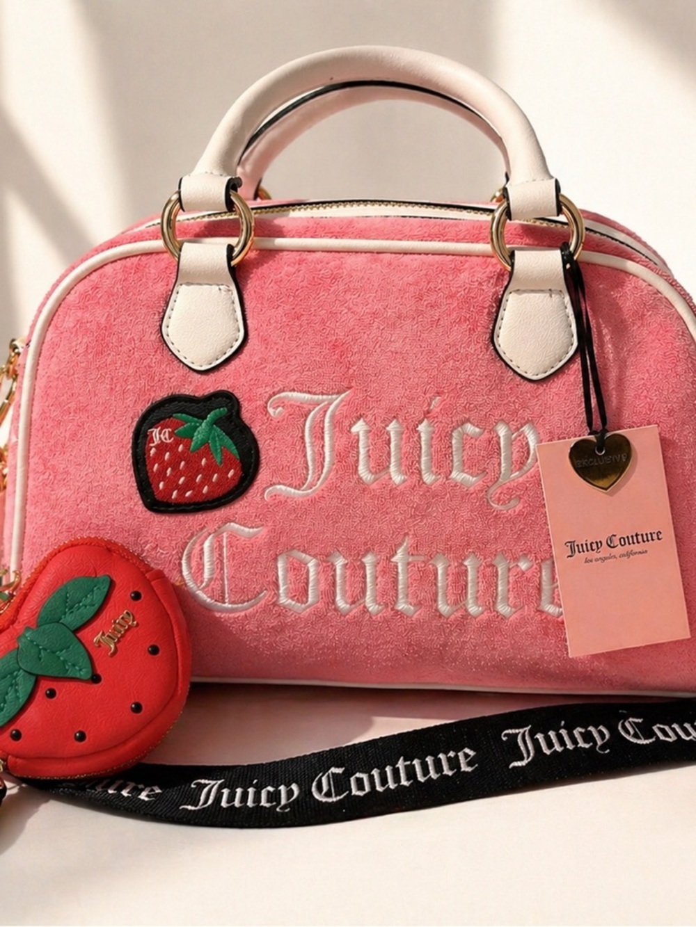 Juicy Couture Pink Terry Bowling Bag Strawberry Charm Y2K Coquette NWT